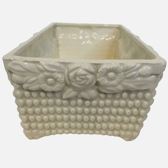 VTG Made in Japan Floral Ivory Planter Rectangular Cachepot 10” MCM Roses Beaded - Picture 1 of 10
